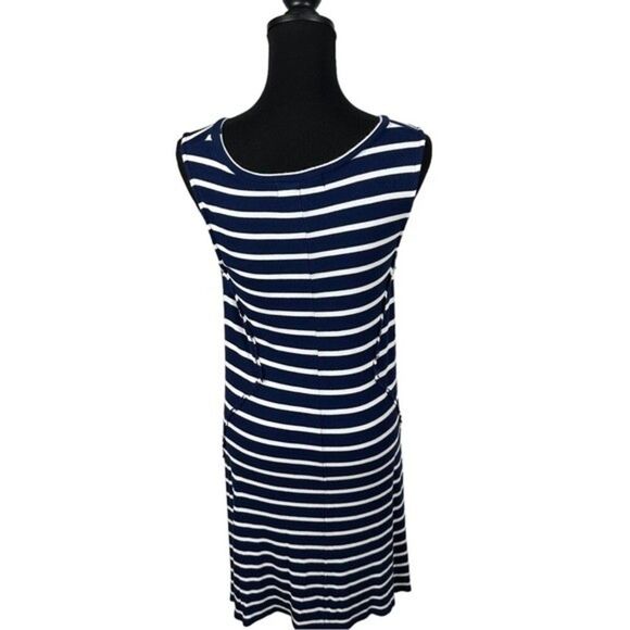 Navy and White Stripe Dress SX 2X - Picture 4 of 6